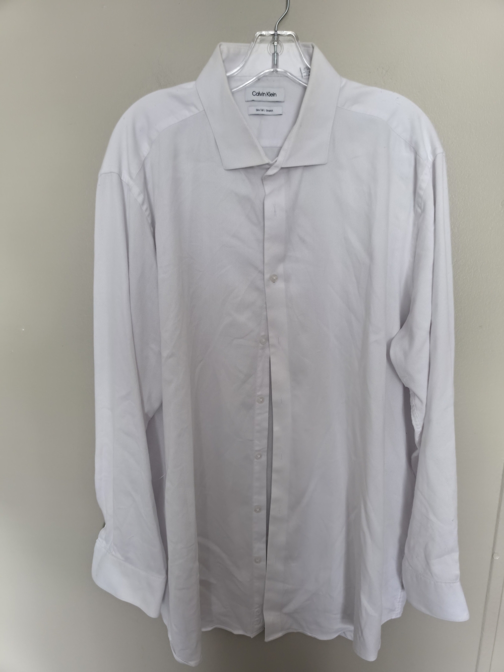 Calvin Klein Men's White Solid Slim Tall Stretch Cotton Dress Shirt 18.5 34/35